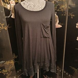 Bordeaux Long Sleeve Black T Shirt with Sheer Illusion Underlay XS Tunic